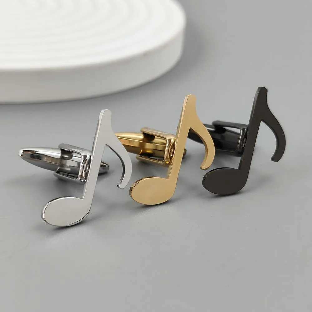 Punk style music symbol hollow stainless steel gold-plated 18K cufflinks French shirt buttons high quality waterproof jewelry XJ250614