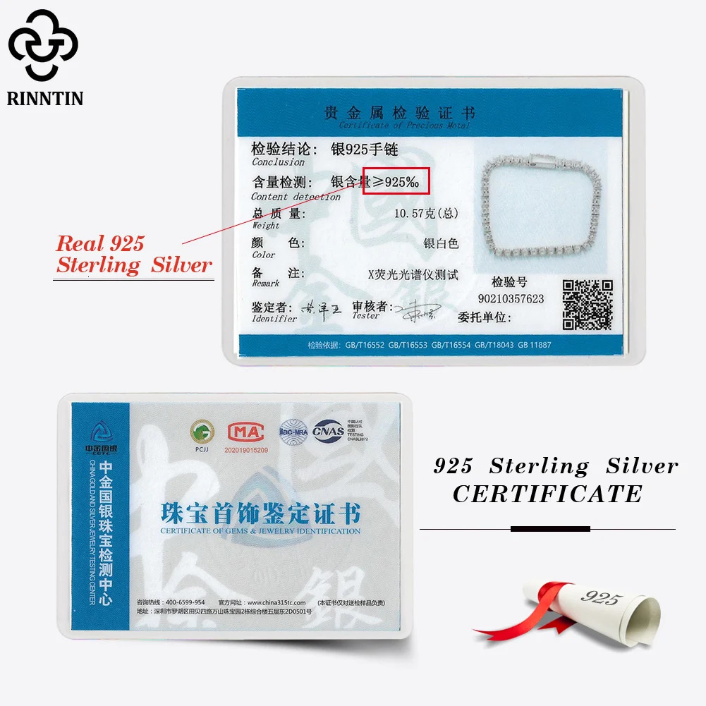Rinntin Genuine 925 Sterling Silver Tennis Chain Bracelet Handmade High-end Hand Chain for Men Women Jewelry Gift SB128 250610