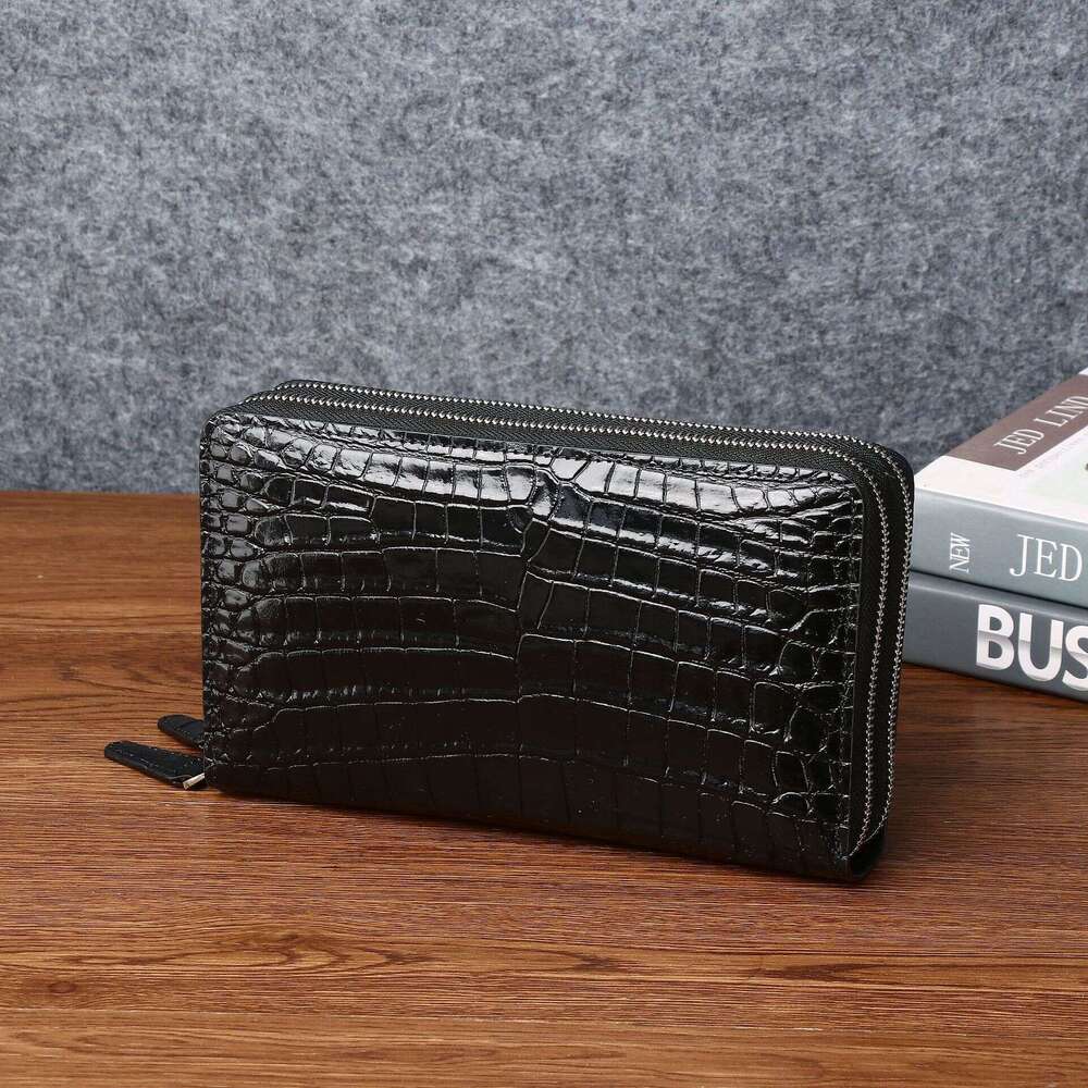 Belly New Pattern Crocodile Men's Double Pull Genuine Leather Handbag Fashion Classic Clutch Multi-Card Slot Large Wallet Trend