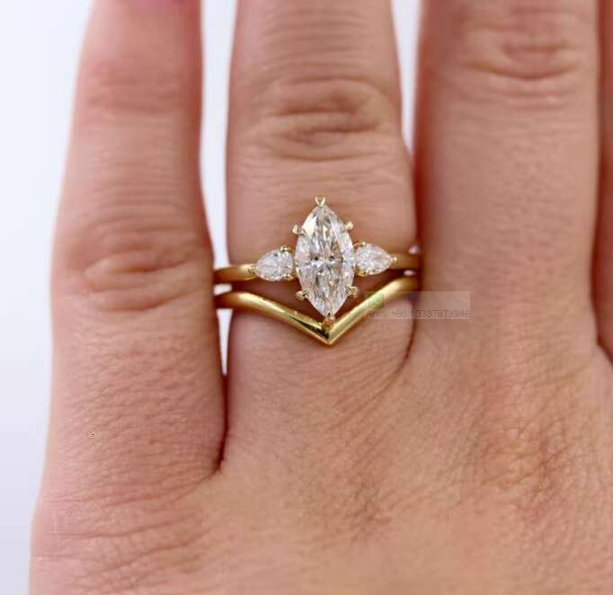 Solid 14K 18K Yellow Gold Marquise Cut Moissanite Wedding Ring Fine Jewelry Unique GRA Mossanite Statement Engagement Ring