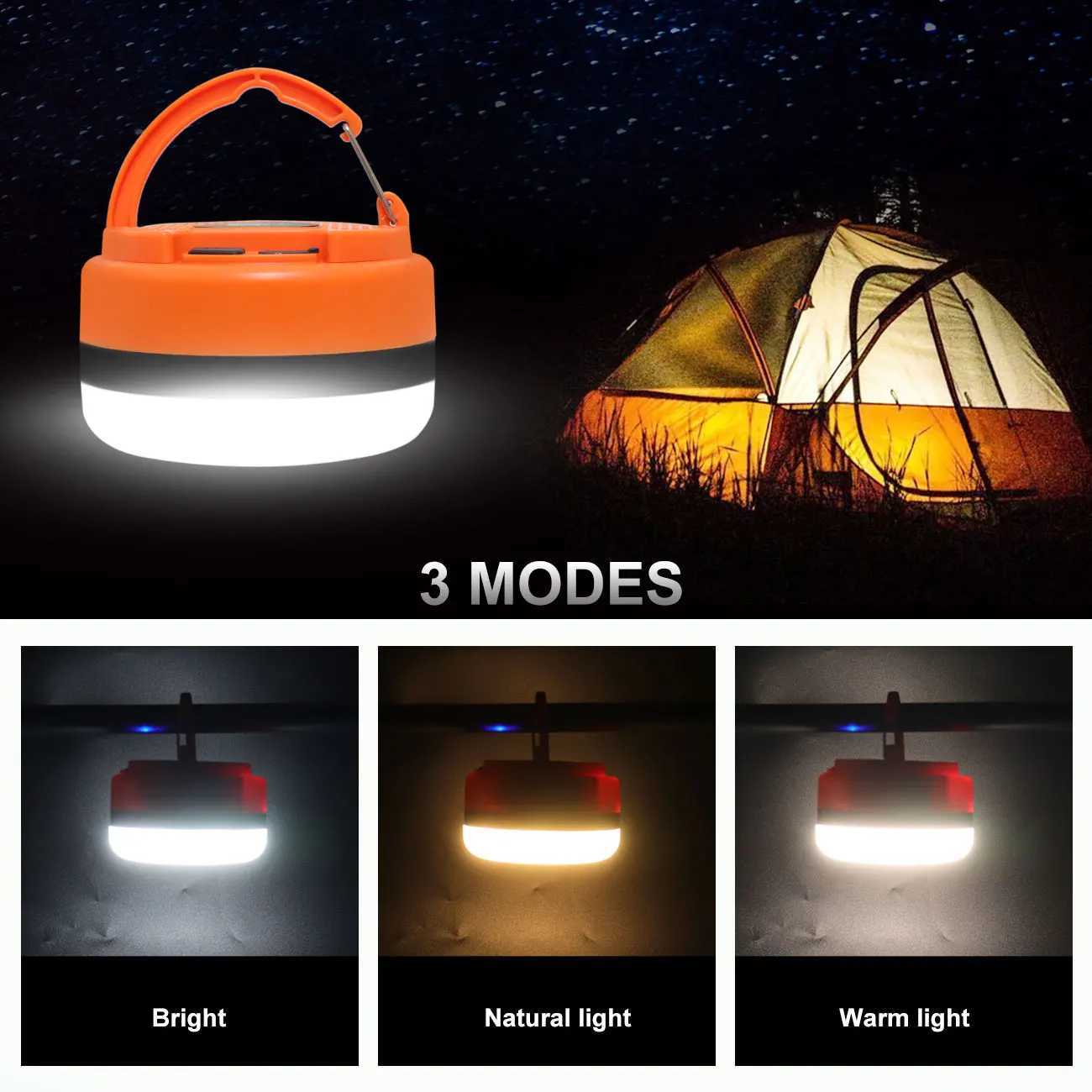 Camping Lantern LED USB Rechargeable Lantern Flashlight Tent Light Emergency Hanging Lights for Camping Hurricanes Power Outage W250613