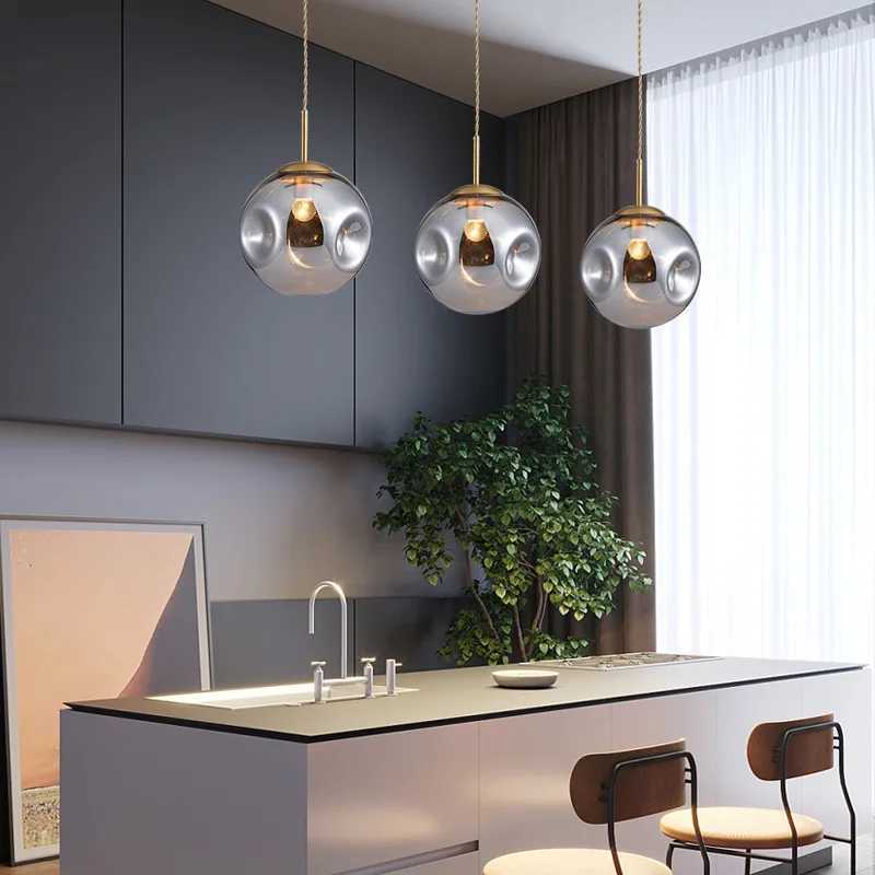 IWHD champagne Uneven Glass LED Hanging Lamp Nordic Modern Style Bedroom Bedside Bar Living Dining Room Home Decor Pendant Lighting XJ2500613