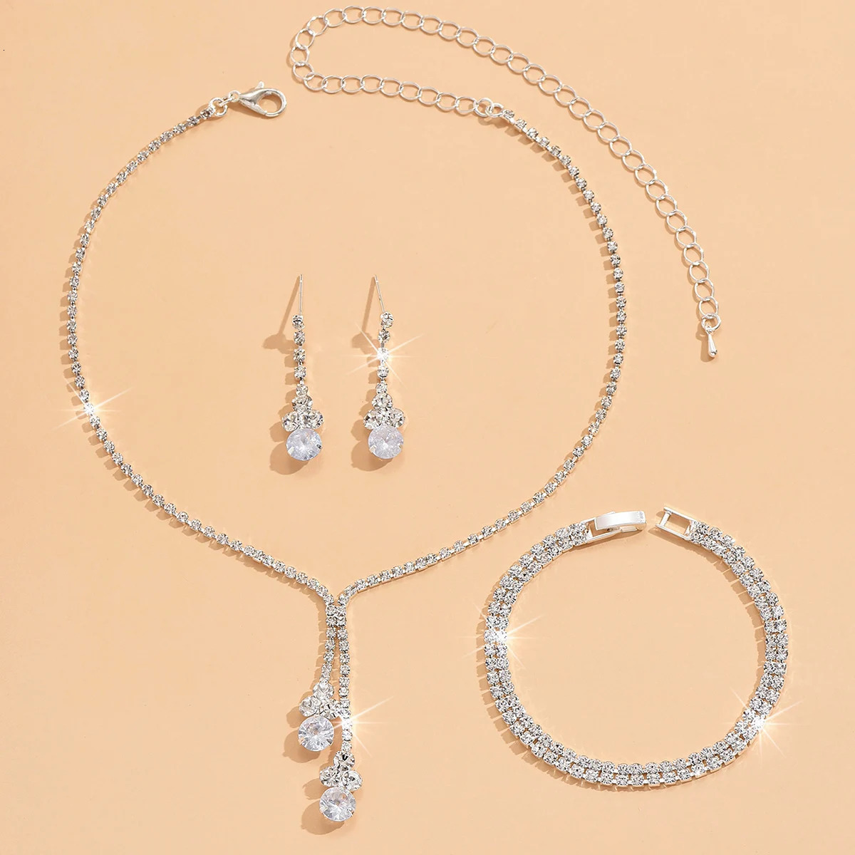 4pcs fashionable womens jewelry sets with zircon earrings necklaces bracelets wedding decorations 250609