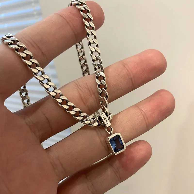 New 925 Sterling Silver Square Blue Zirconia Necklace Cuban Type Choker Matching Party Gift Exquisite Womens Jewelry Z250614