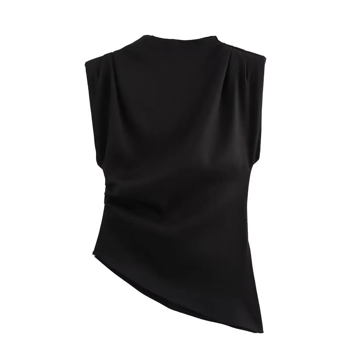 Zevity Women Fashion Sleeveless Solid Color Pleated Casual Vest Blouse Female Hem Irregular Shirt Blusas Chic Zipper Tops LS9248 250614