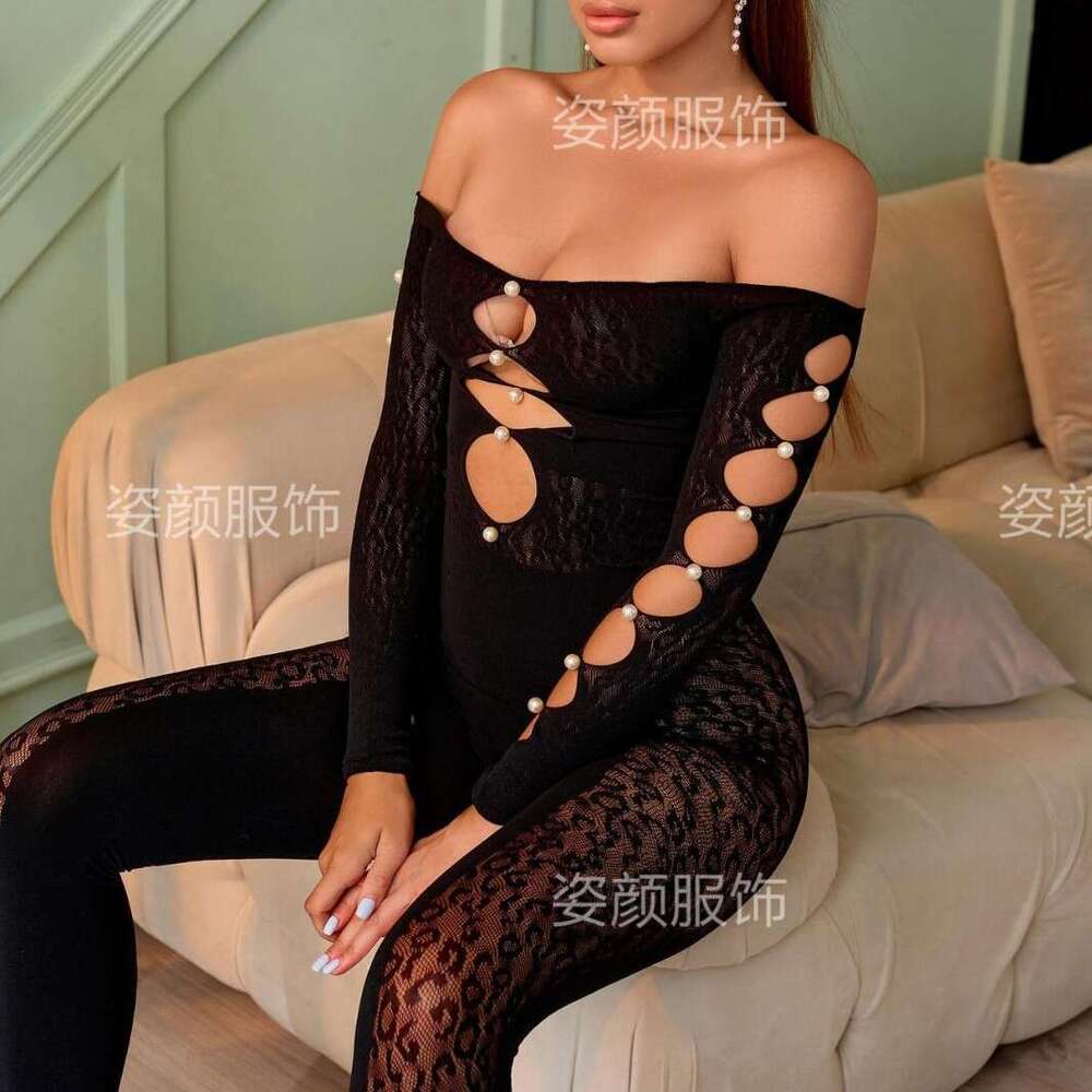 Sexy Lingerie Porn Suits DZZ Plus Size Off Shoulder Open Chest Long Sleeve Sheer Temptation Sexy Bodysuit Spell Lingerie