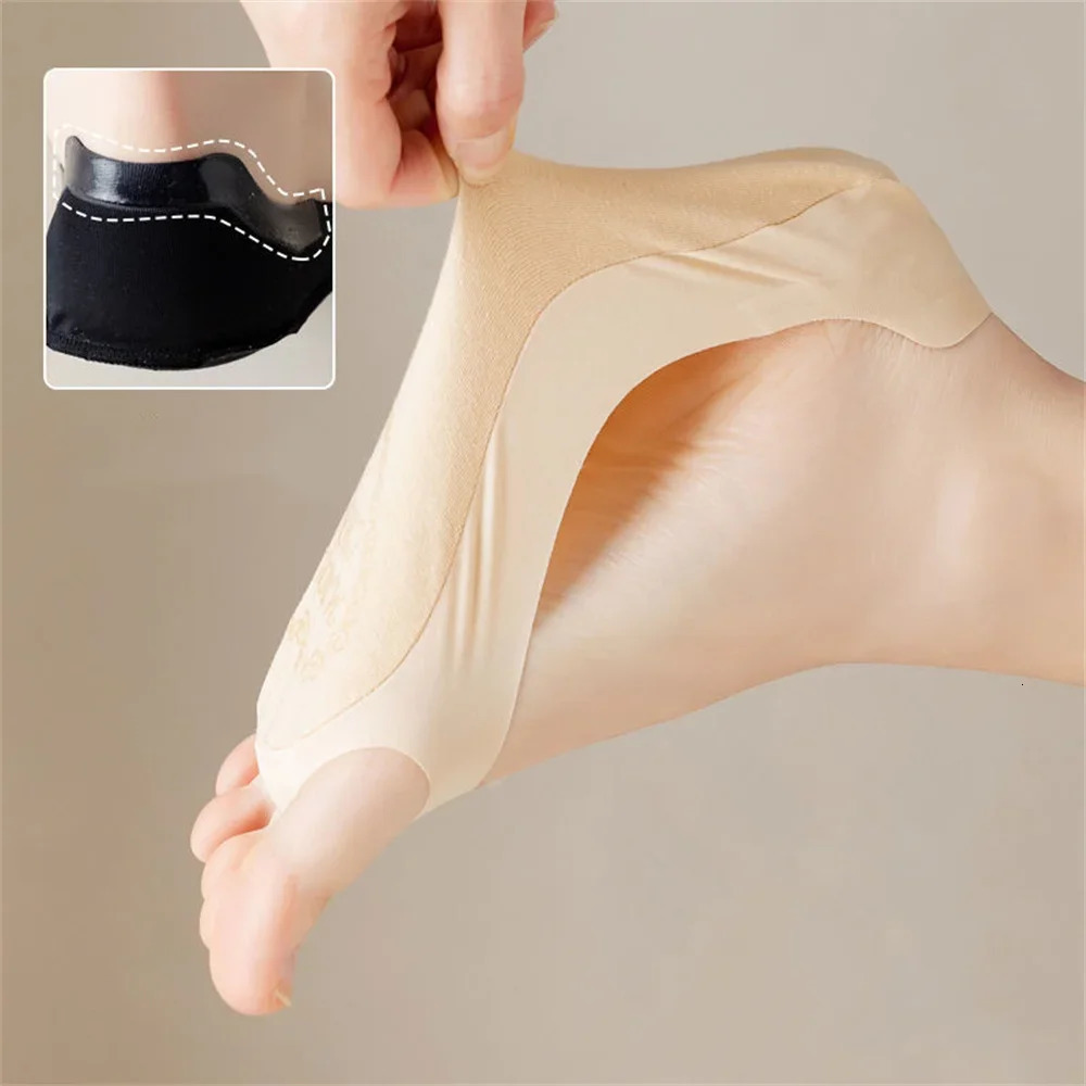 3 Pairs Invisible Socks Women Ice Silk Five Finger Hole Socks Anti Slip Silicone for High Heel Shoe Two Ways Wear 250613