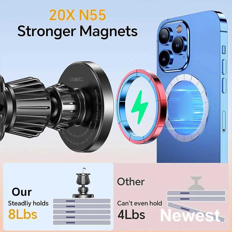 UYUXIO Car Mount Charger Dash Windshield Wireless Car Charger Strong Magnetic Phone Holder for iPhone 16 15 14 13 12 Series Y250614