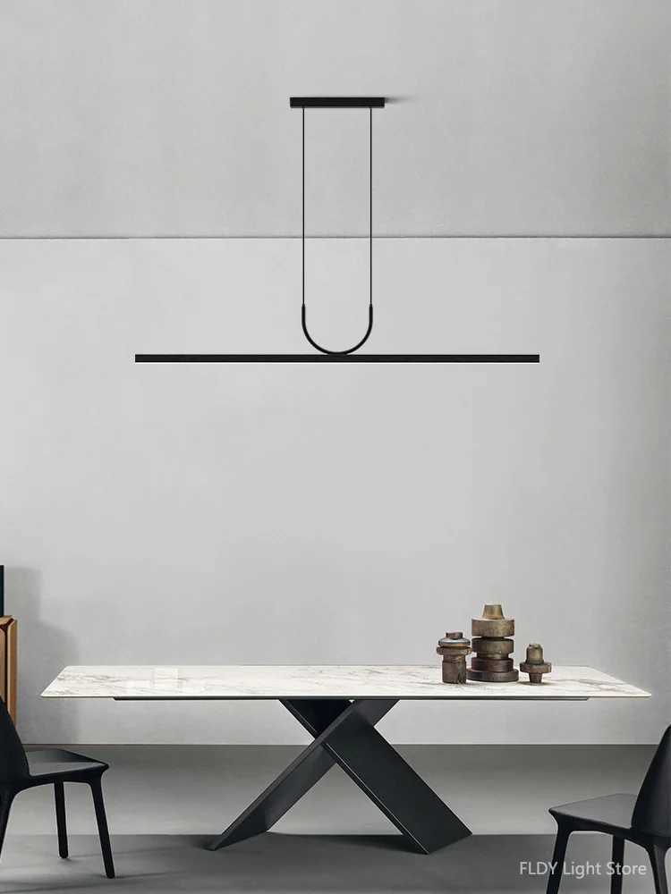 Restaurant chandelier simple modern Nordic tea room office bar one word long strip LED lamp dining table lampsXJ2500613