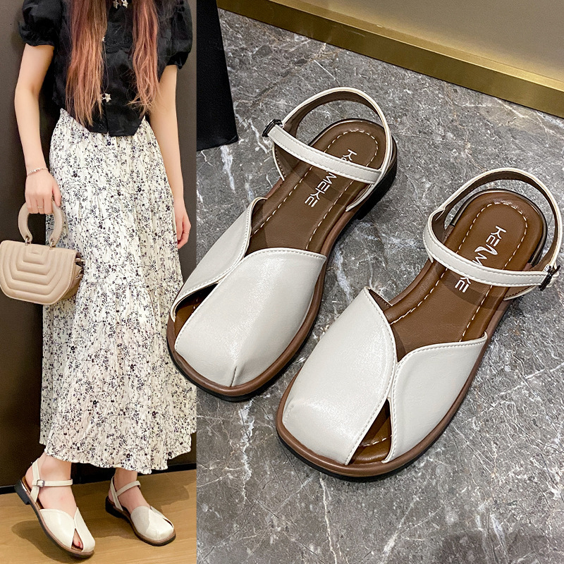 Ddmyoutdoor Korean Style Peep Toe For Women Spring Summer New Flat Strap Dress Shoes Hollow Breathable Beach Sandals Outdoor Shoes