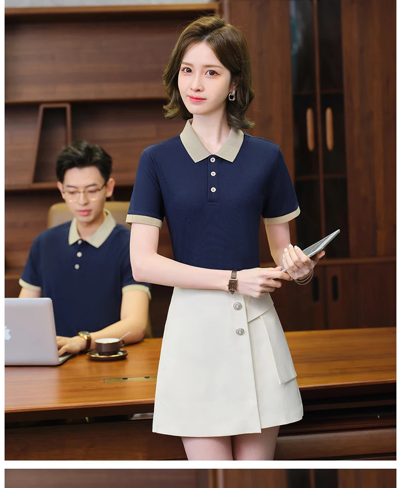 Women collar T-shirt short sleeved collar T-shirt contrasting collar summer street wear casual and fashionable women top 250609