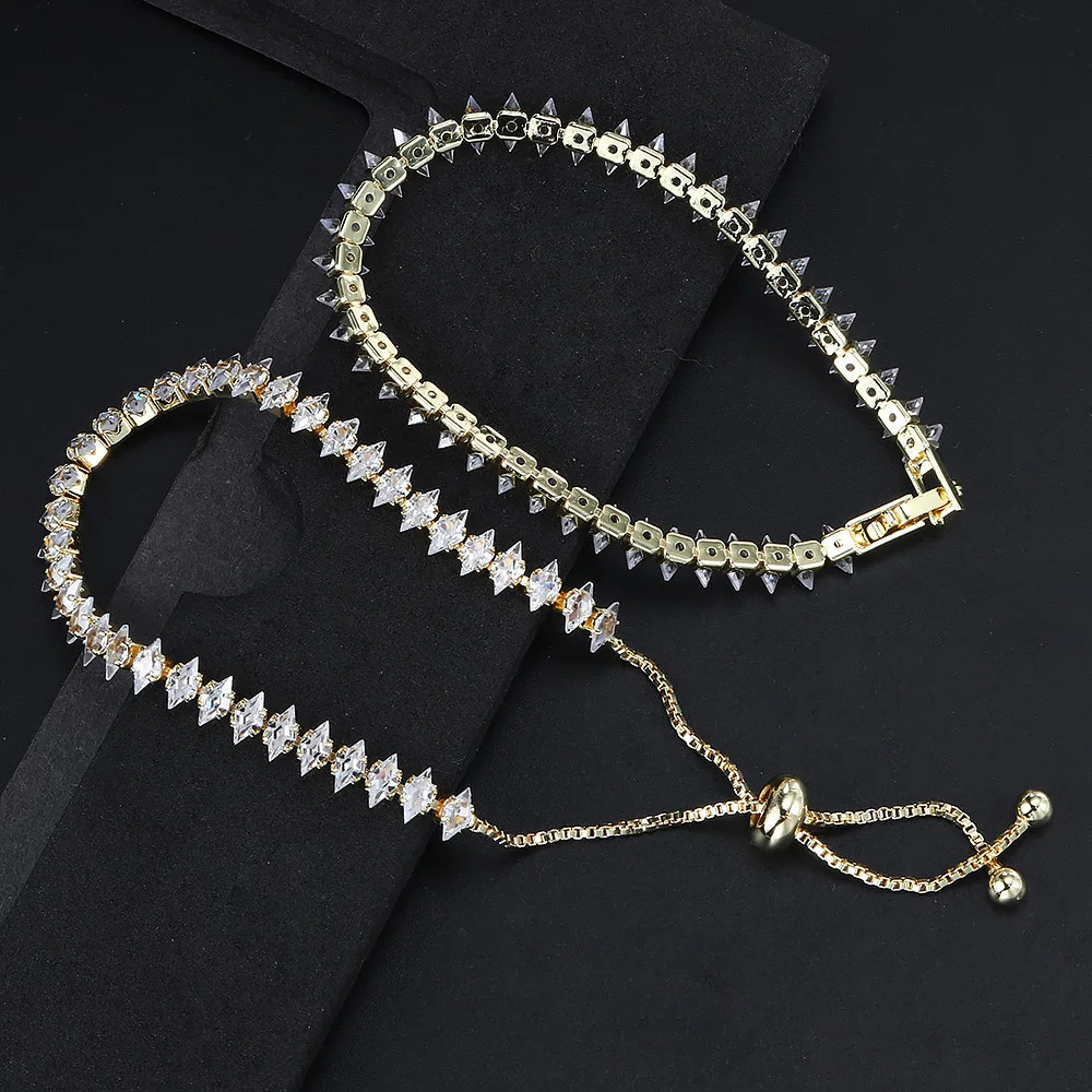 Dainty Tennis Bracelet for Women Silver Color Sparkling Cubic Zircon Stackable Chain Crystal Banquet Wedding Jewelry H085 250610