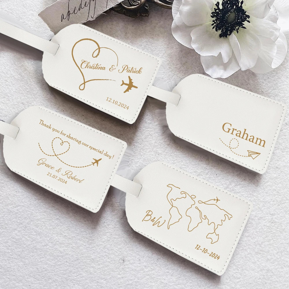 Personalized Pu Leather Luggage Tag Monogrammed Couple Travel Baggage Label Tags Wedding Bridal Shower Gift for Family Friends 250614
