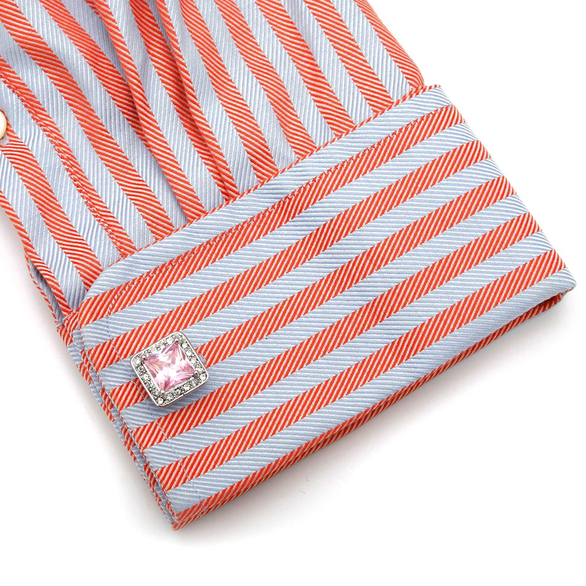 Cufflinks for Men XK21020 Luxury Pink Zircon Rhinestones Square Copper Silver Color Dress Shirt Cuff Links Jewelry XJ250614