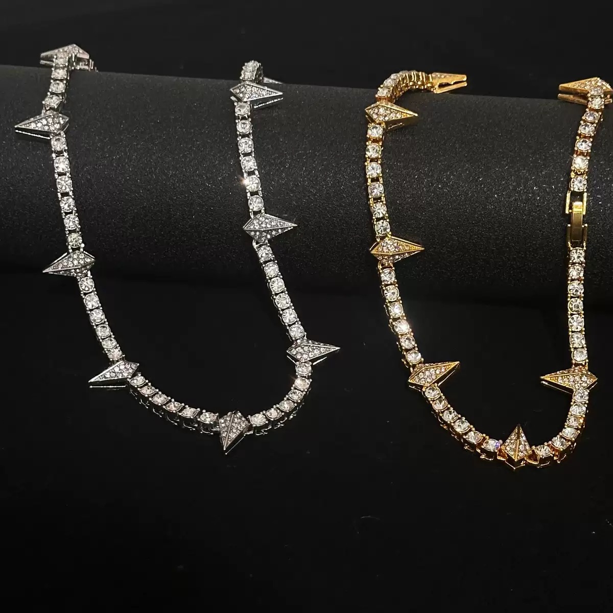 Street Style Geometric Design Artificial Zircon Decor Bracelet Necklace Hip Hop Tennis Bracelet Fashion Jewelry for party