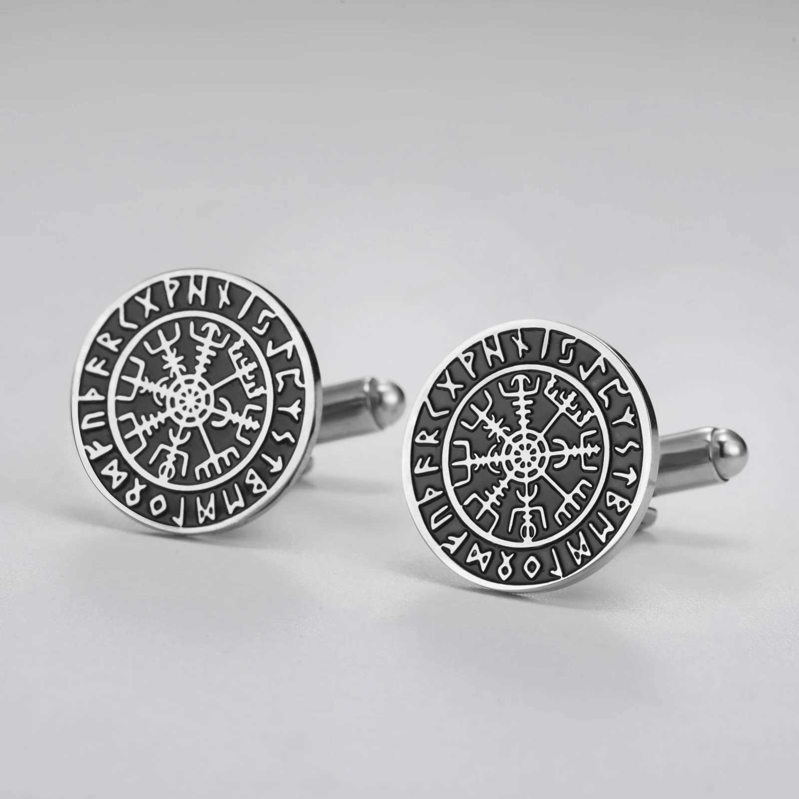 Lucktune 2pcs Norse Vegvisir Symbol Mens Cufflinks Stainless Steel Viking Protection Cufflinks Vintage Accessories Jewelry Gift XJ250614