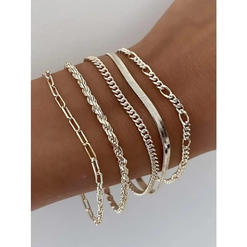 Vintage Punk Style Womens Bracelet Set Silver Bracelet Plated Gold bracelet Cuban Paper Clip Chains Fashion Accessories 250610