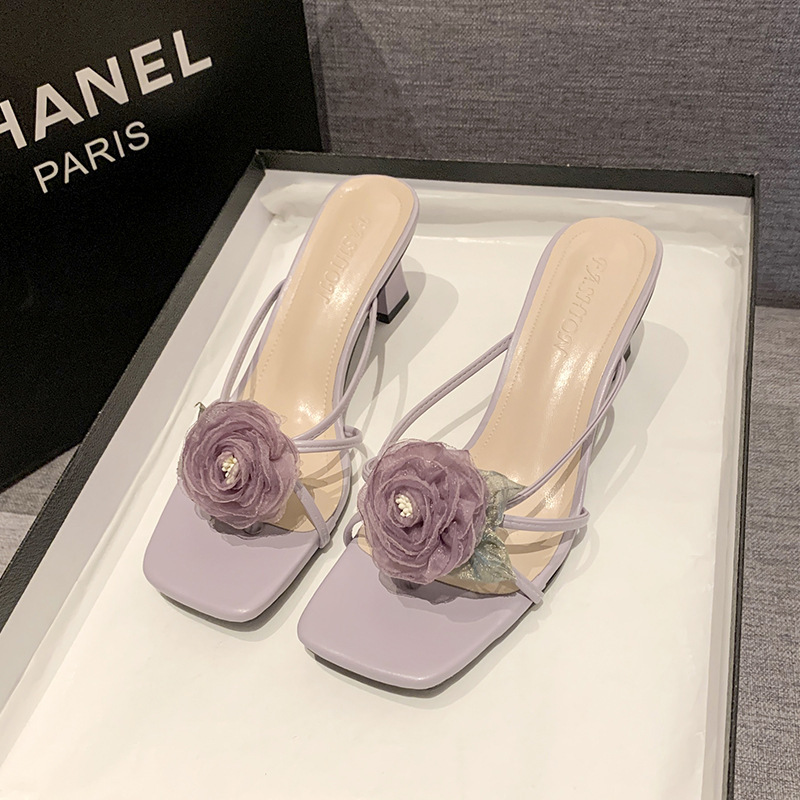 Ddmyoutdoor Women S Shoes Chinese Style Cheongsam High Heels Elegant Purple Rose Slippers For Outdoor Summer New Model Outdoor Shoes