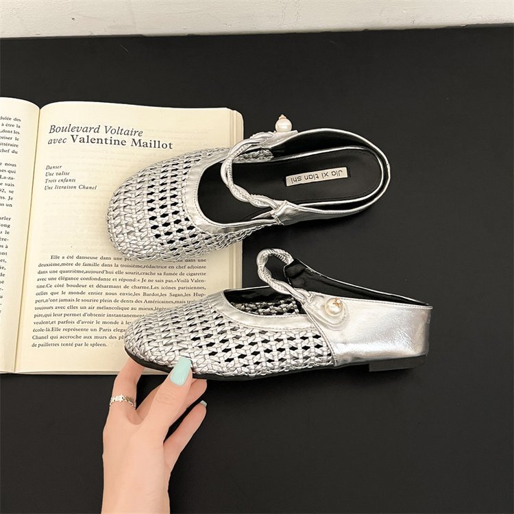 Ddmyoutdoor Hidden Wedge Woven Hollow Out Closed Toe Half Slippers For Women Outdoor Summer New Breathable Thick Sole Sandals To Match Skirts Outdoor 