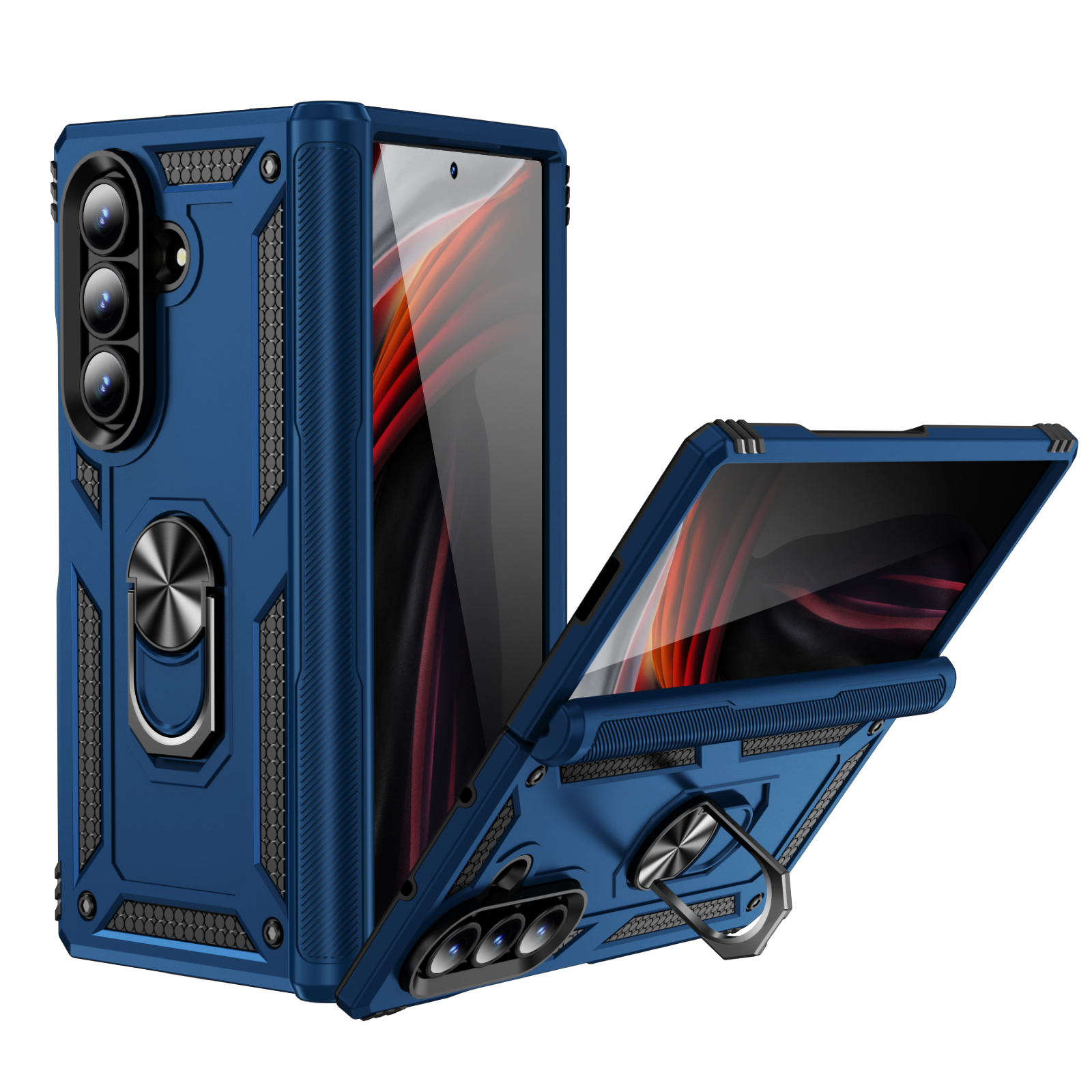 Luxury Military Shockproof Heavy Duty Cases Hybrid Armor Ring Stand Magnetic Car Mount Shockproof Rugged Cover For Samsung Galaxy Z Fold Flip 7 6 5 5G