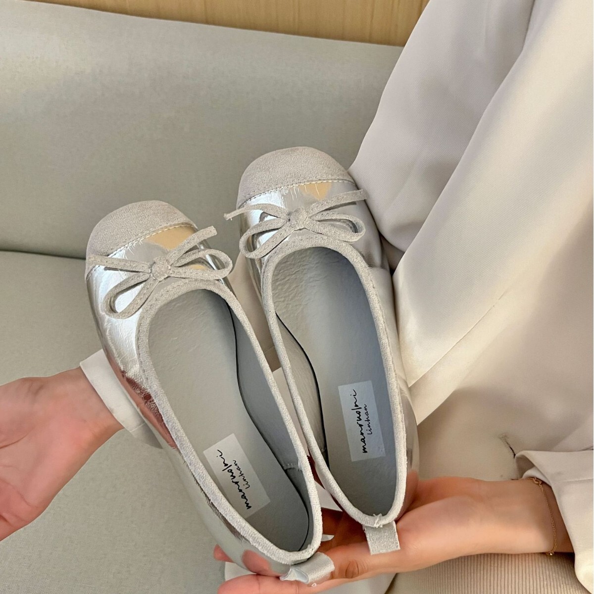 Ddmyoutdoor Flat Gentle Evening French Style Small Red Single Women S Spring And Autumn Soft Sole Silver Ballet Shoes Outdoor Shoes