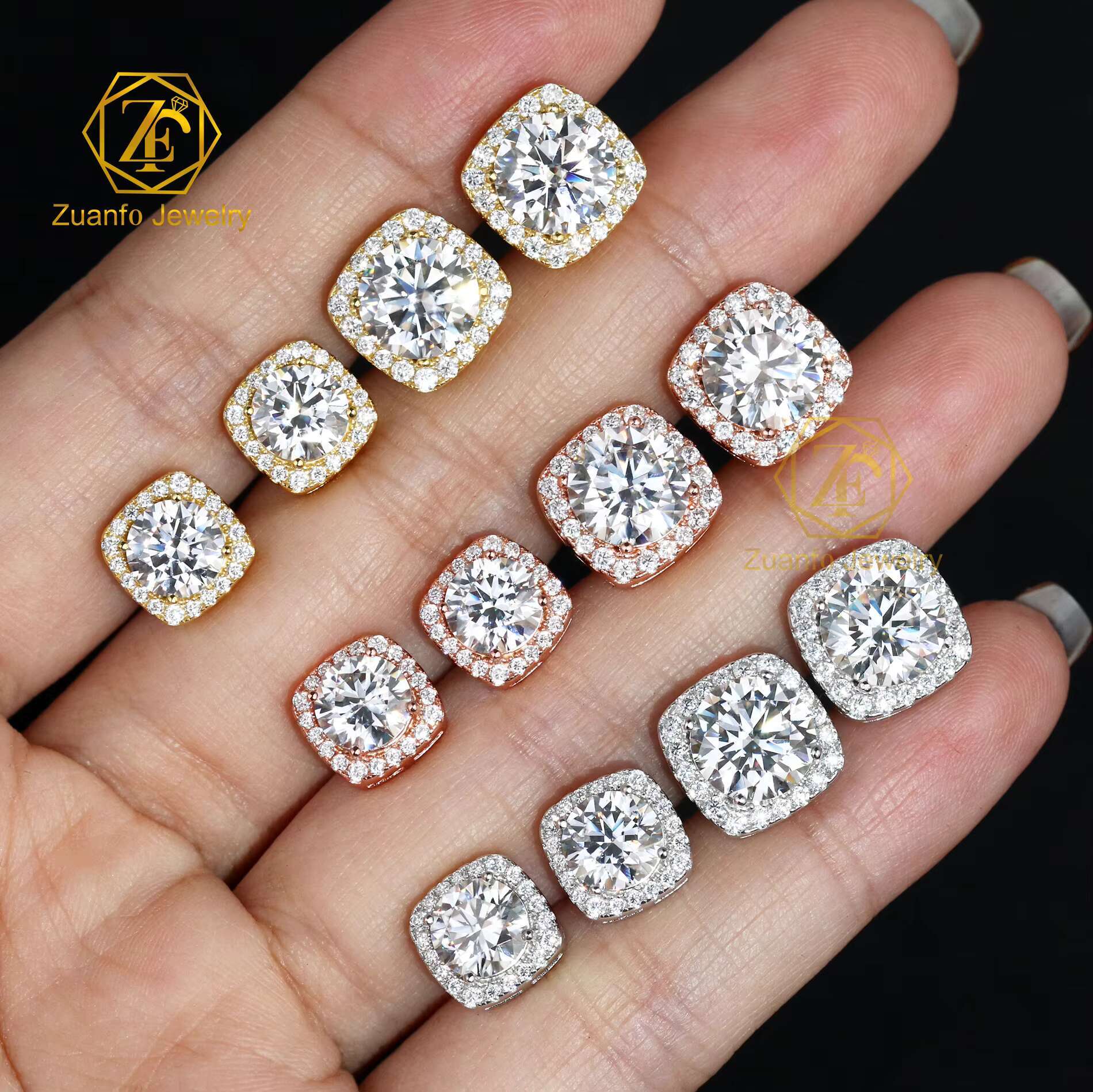 Luxury 925 Sterling Silver 18K Gold Plated Waterresistant Round 1CT 2CT Moissanite Stud Earrings for Men and Women