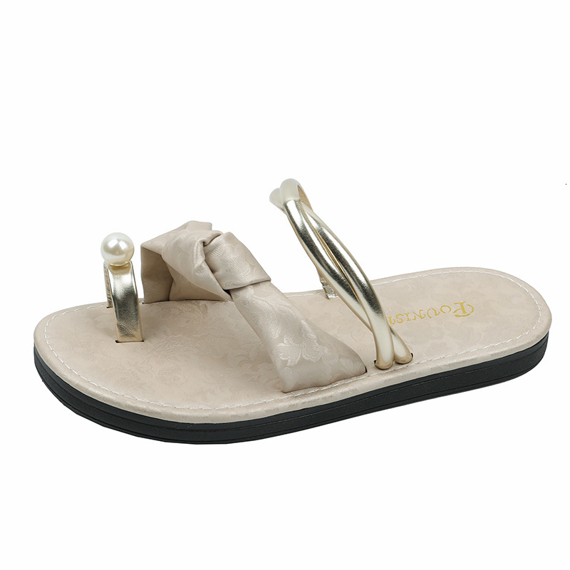 Ddmyoutdoor Women S Summer Sandals New Outdoor Chinese Style Toe Ring Beach Large Size Pearl One Strap Flat Shoes Outdoor Shoes