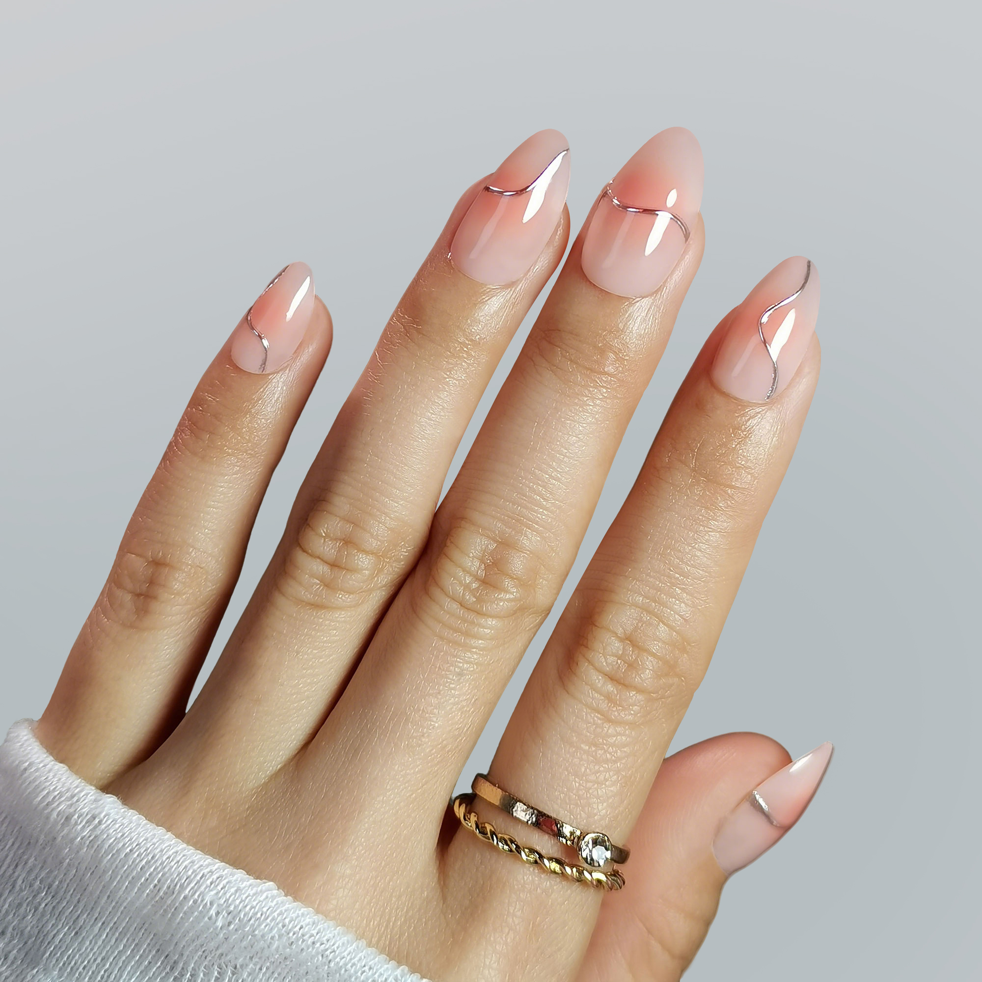 Wholesale Luxury 3D Custom Nails Gold Line Design Soft Gels Press on Nails Sets