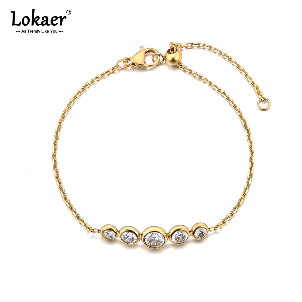 Lokaer Cubic Zirconia Bling Chain Bracelet Bangle Stainless Steel High Quality Trendy Waterproof Jewelry for Women B25005 250610