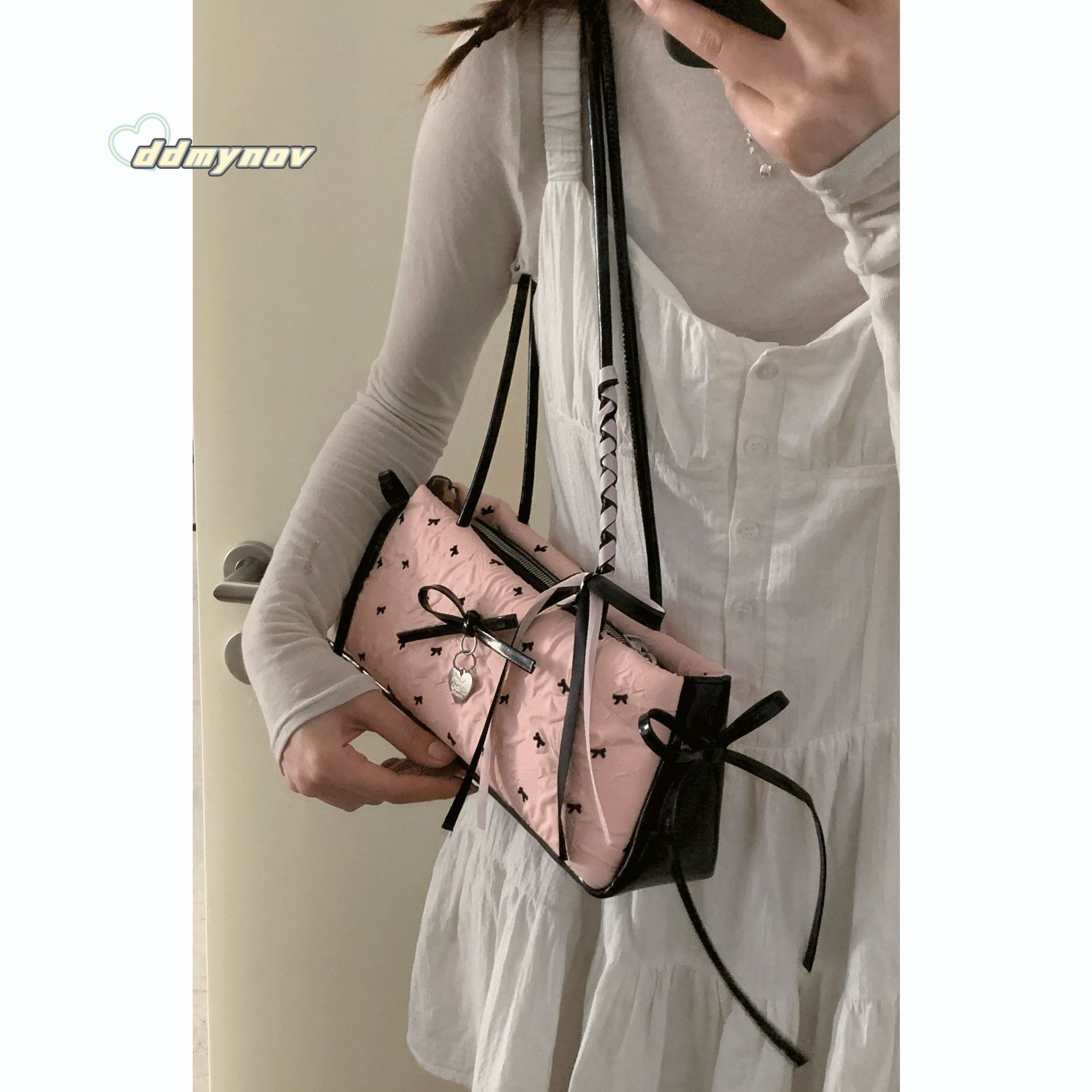 Niche High-End Underarm Commuter for Women 2025 New Style Girly Fashion Handbag with Bowknot Shoulder Bag ddmynov