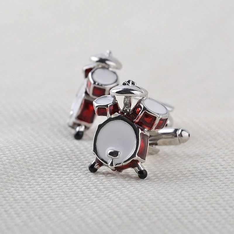 Fashion Music Drum Cufflinks for Men New Trendy 3D Red White Drum CUFFLINKS French Shirt Party Wedding Jewelry Boyfriends Gifts XJ250614