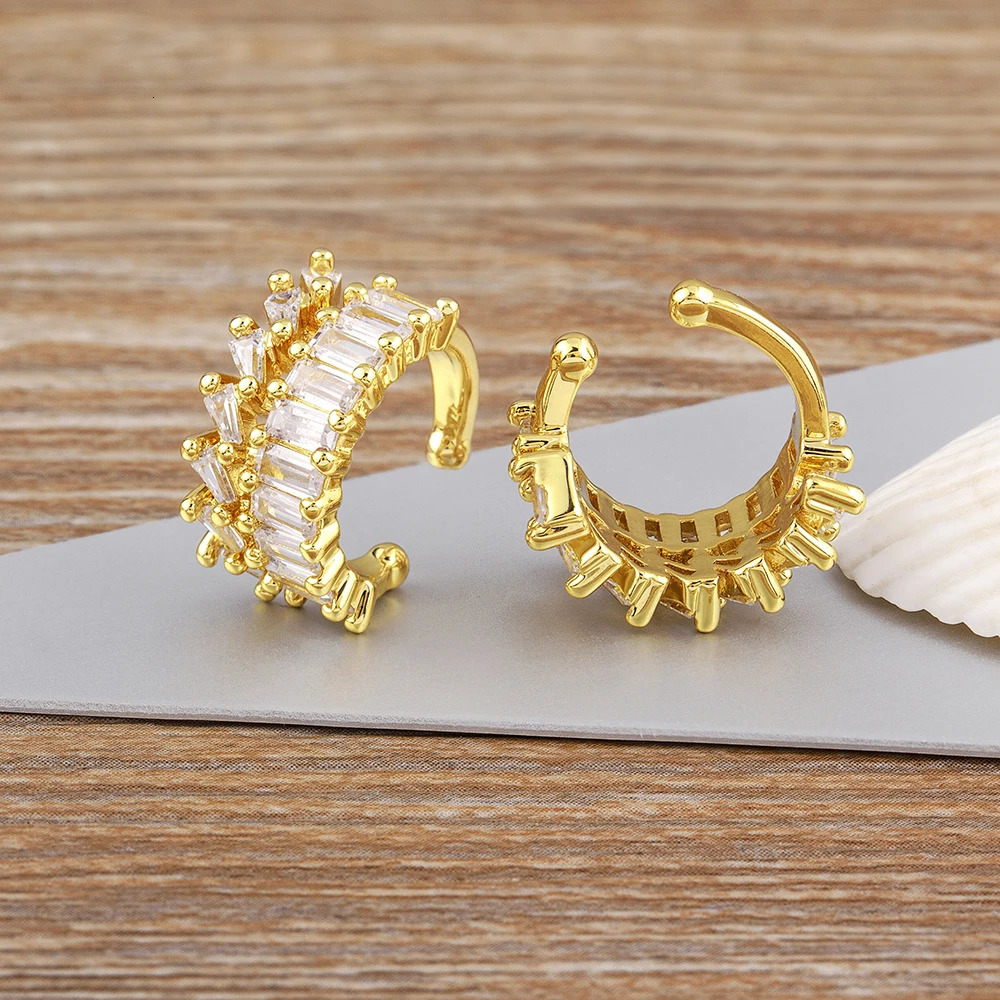 Nidin Simple n Ear Cuff Clip Earrings Girl Gold Plated Zircon No Pierced Without Hole Women Cartilage Jewelry Party Gift 250610