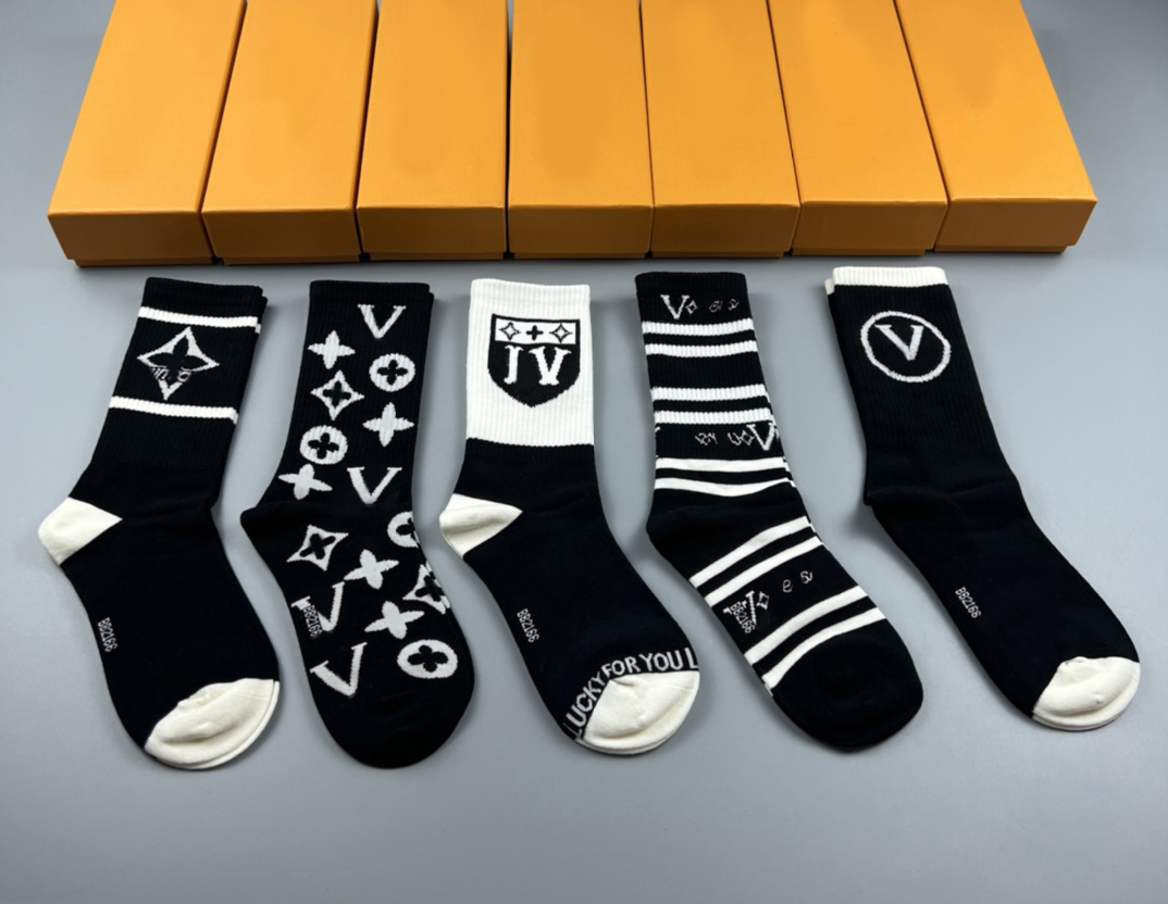 designer men's and women's socks eight luxury sports four seasons letter printing brand cotton men women garter box set gift