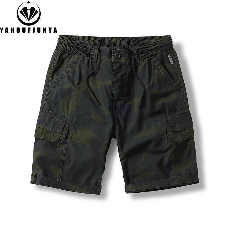 2024 Summer Men Outdoors Casual Camouflage Cargo Shorts Men Design Baggy Elastic Waist Breathable Straight Fashion Short MaleW250614