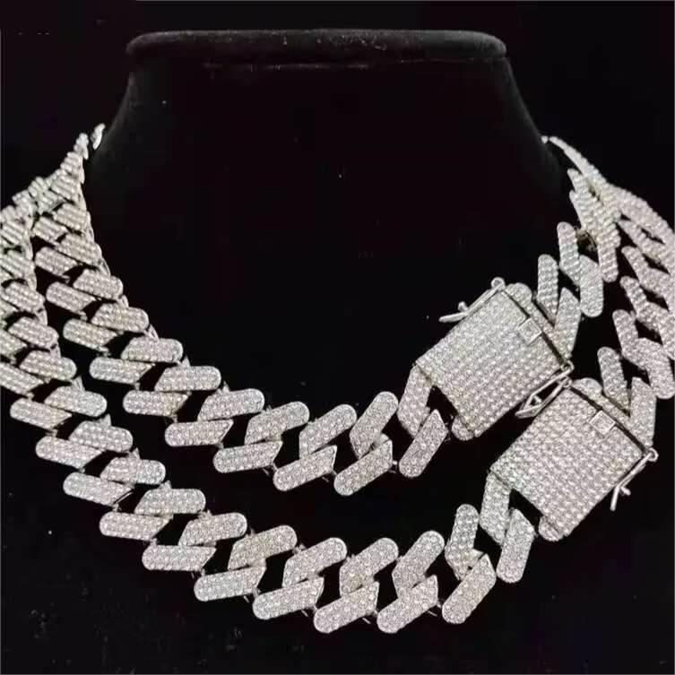 Hip Hop Cuban Link Chain Vvs Iced Out Moissanite 925 Sterling Silver Custom Moissanite Cuban Chain