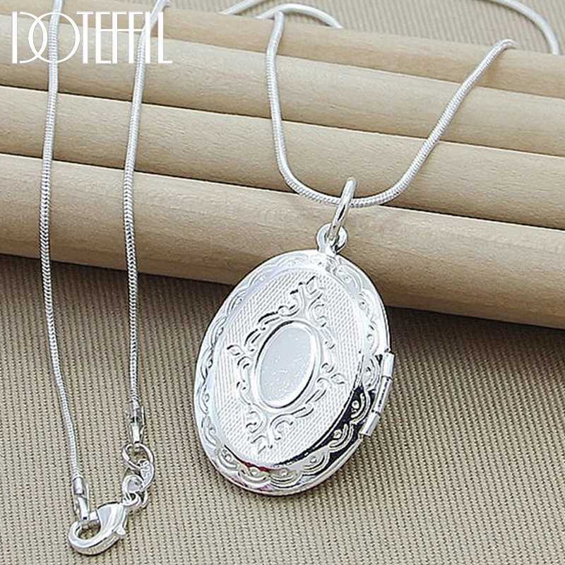 DOTEFFIL 925 Sterling Silver Oval Round Photo Frame Pendant Necklace 18/20-28/30 Inch Snake Chain For Woman Man Wedding Jewelry Z250614