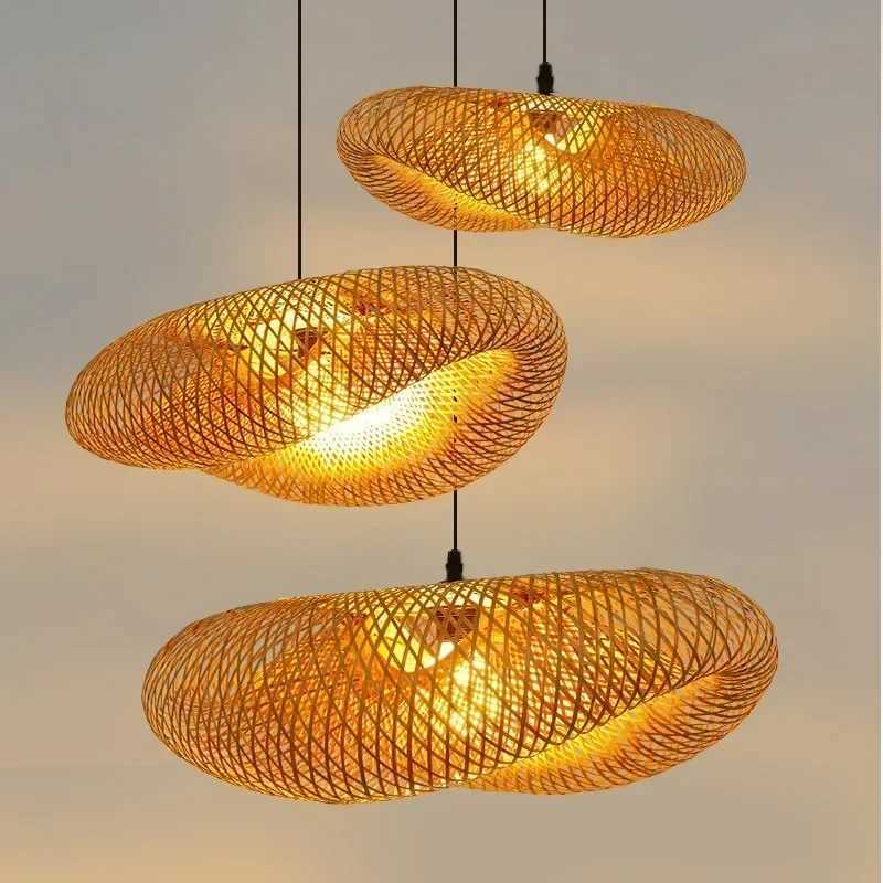 Bamboo Hand Weaving Pendant Lights 36cm Hanging LED Ceiling Lamp Chandelier Fixture Rattan Hand Craft Woven Home Bedroom Decor XJ2500613