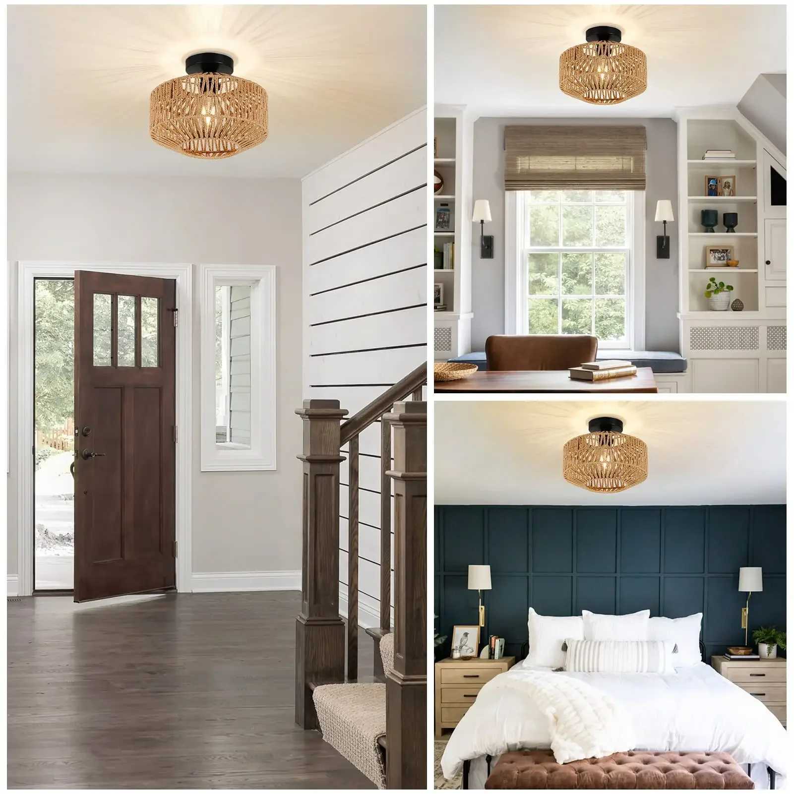 Classic Ceiling lamp Handmade Rattan Weaving Hanging Chandelier Lamps For Living Bedroom Home Decor Pendant Light E27 Fixture XJ2500613