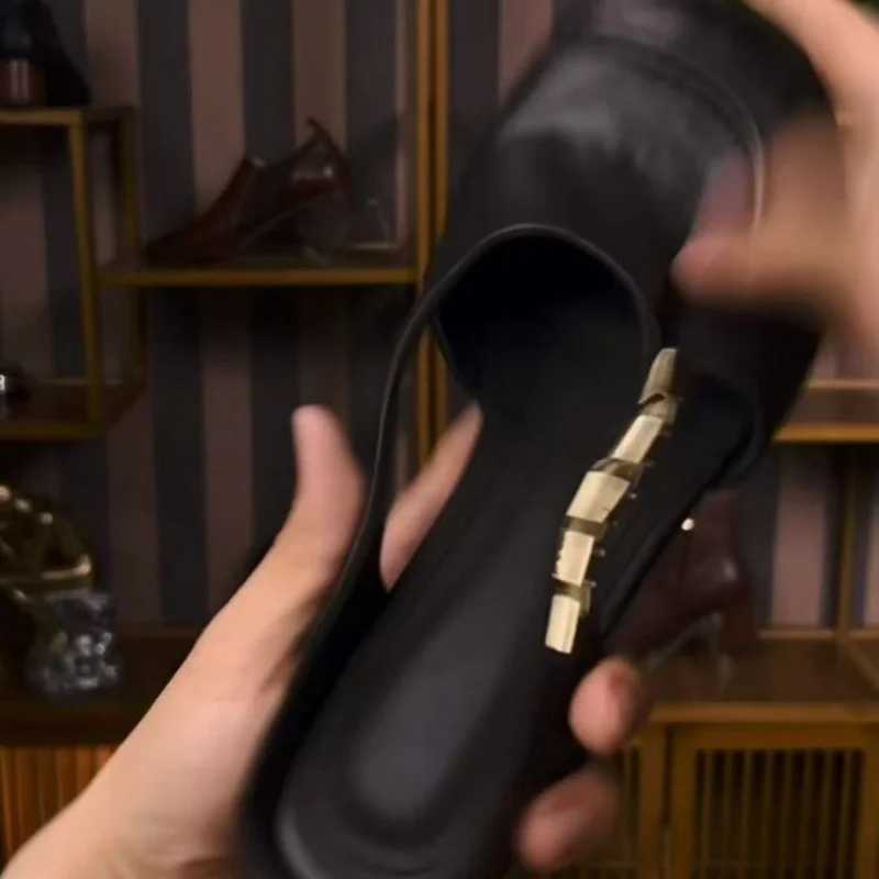 Womens Stylish Genuine Leather Mule Loafers with Metal Buckle Low Heel Slip Flats Casual Driving Shoes XJ250614