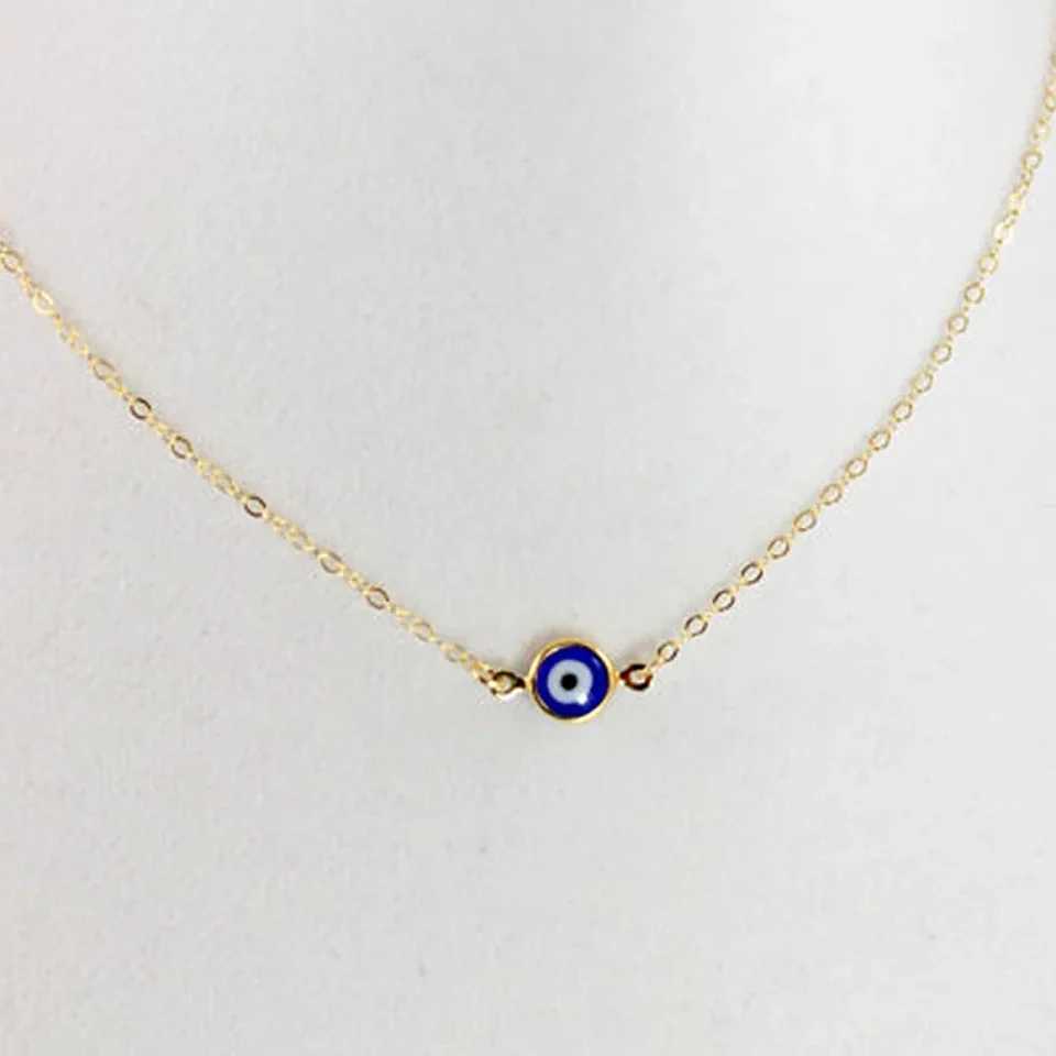 Evil Eyes Deep Sea Blue Pendant Necklace Metal Thin Chain Jewelry Turkey Blue Eyes Ladies Jewelry Gift Z250614