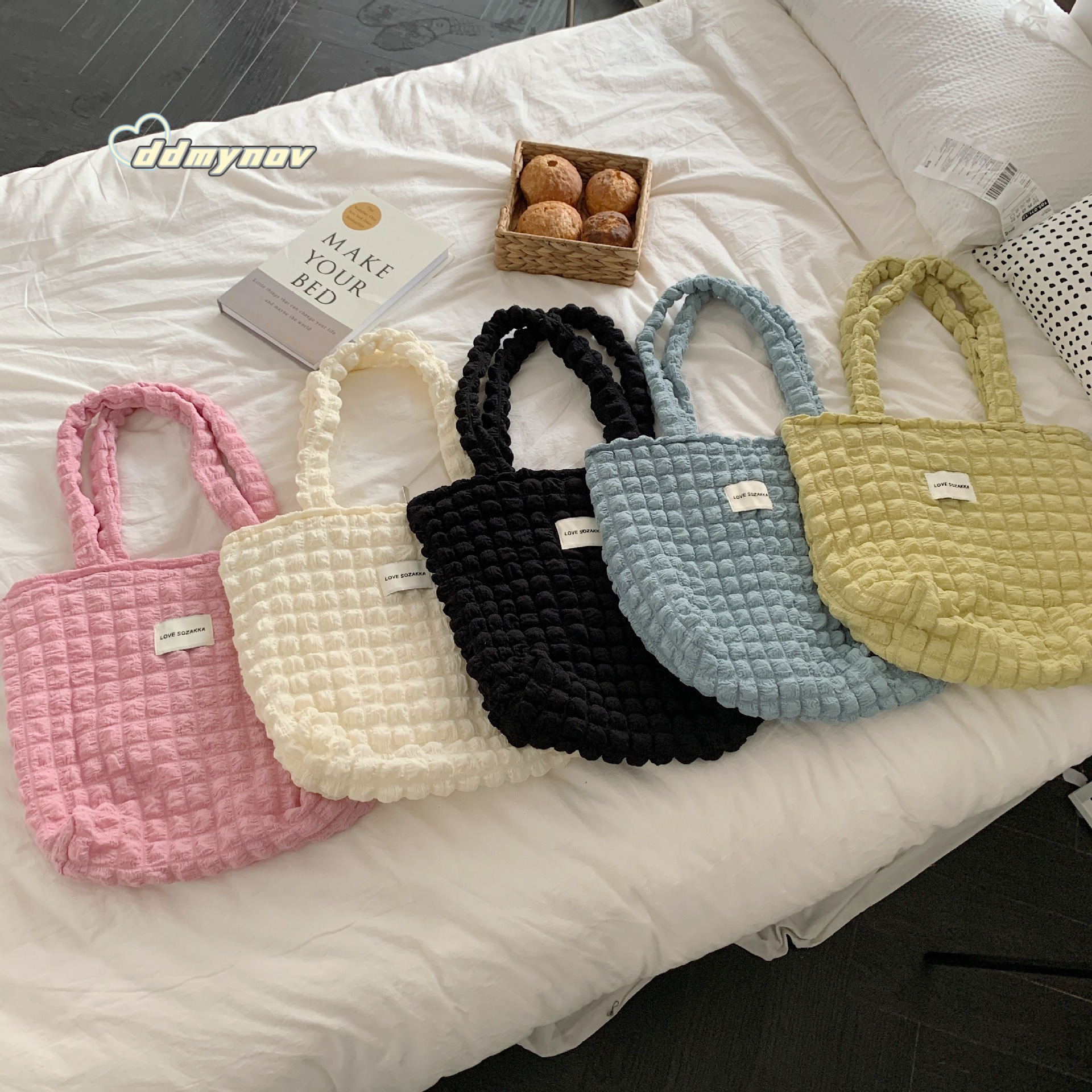 2755 Stylish Cloud Bubble Flower Single Shoulder for Female Students Simple Handbag Canvas Large Capacity Women's Bag ddmynov