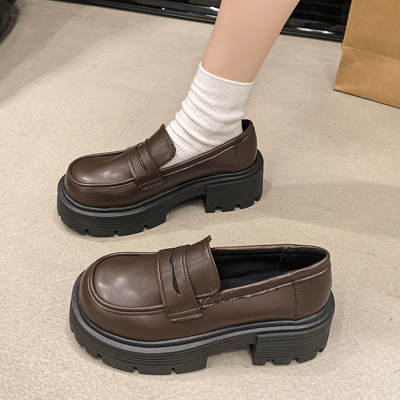 Ddmysports New Versatile Thick Soled Slip On Spring And Autumn Single British Style Small Leather Shoes Outdoor Shoes