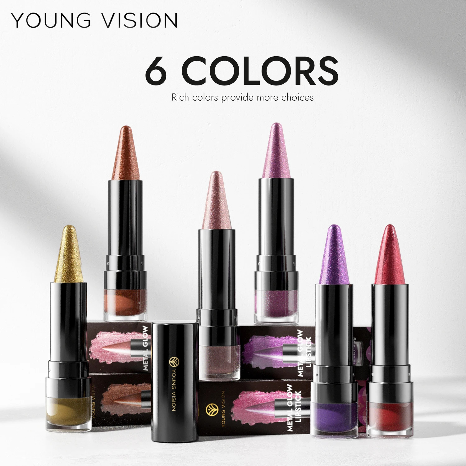 YOUNG VISION 6 colors matte pearl fine glitter diamond dual-purpose lipstick long-lasting easy to color non-stick cup lipstick 250614