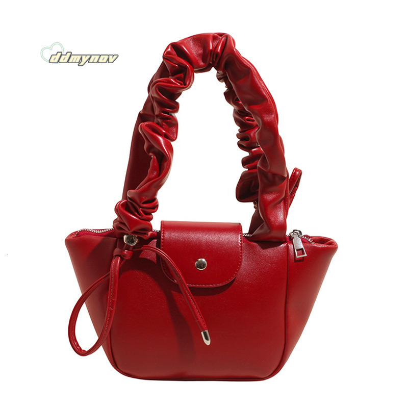 Korean Style Niche Pleated Handbag with Bowknot Bucket for Women 2025 Summer New Single Shoulder Underarm Tote Bag ddmynov