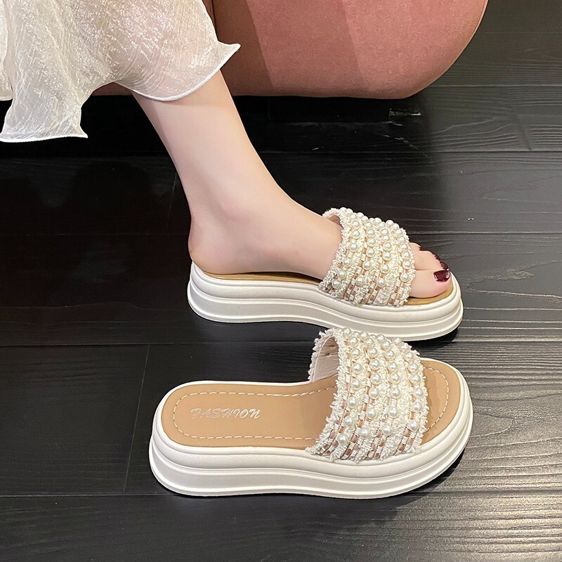 Ddmyoutdoor Women S Summer New Thick Soled Beach Sandals Fashionable Ladies Maternity Small Fragrance Style One Strap Slippers Outdoor Shoes