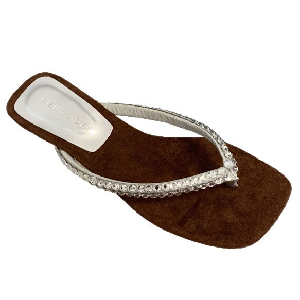 Ddmyoutdoor Flat Toe Clip On For Women Outdoor Wear Summer Soft Sole French Style Small Rhinestone Sandals Outdoor Shoes