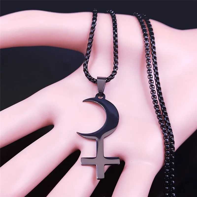 Lilith Crescent Inverted Cross Necklace Stainless Steel Astrological Symbol Sign Necklaces Satan Jewelry cruz invertida N3776 Z250614