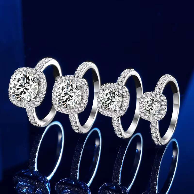 Personalized Original halo Moissanite Engagement Ring White Gold Plated 925 Sterling Silver Moissanite Wedding Ring