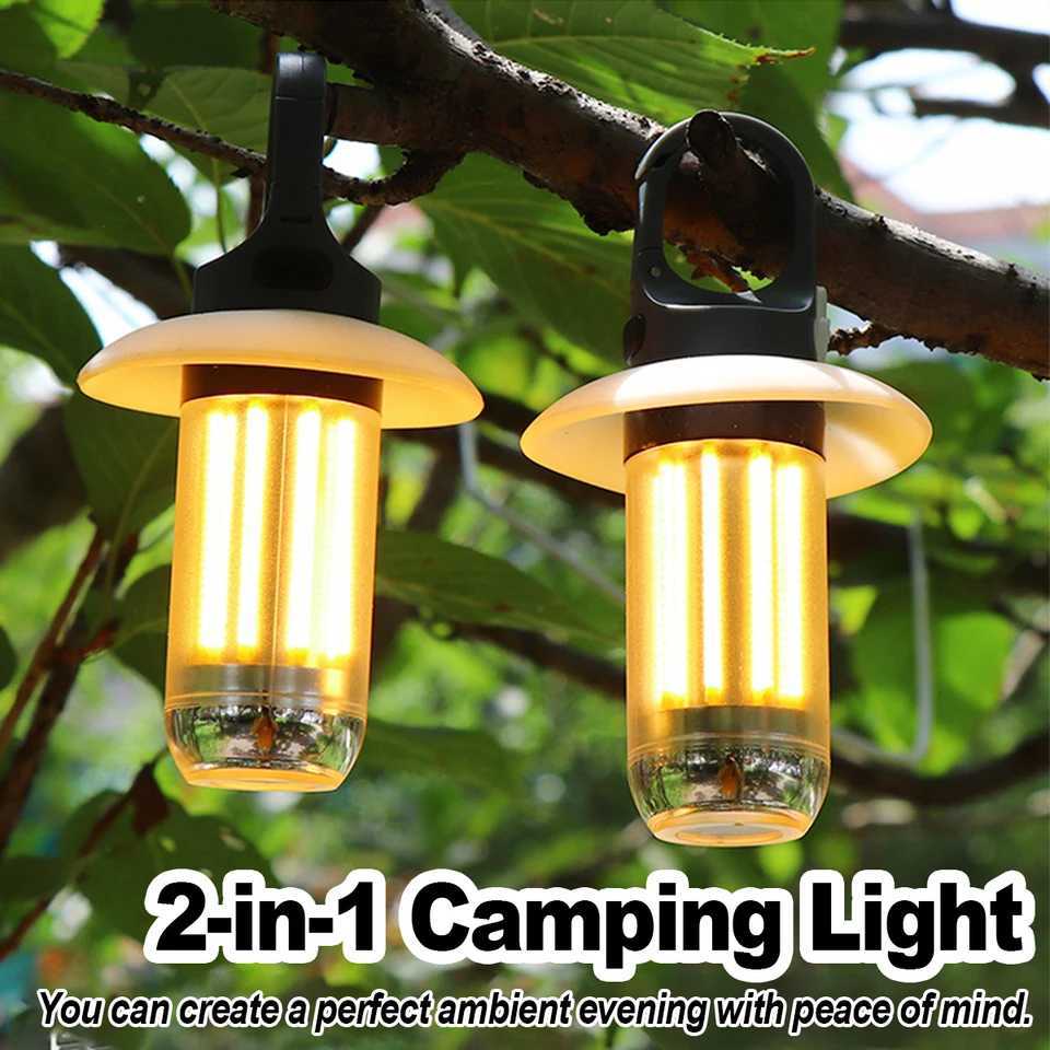 USB Rechargeable LED Camping Light Dual Projector Flashlight Waterproof Outdoor Post Lantern Garden Floor Fence Household Column W250613