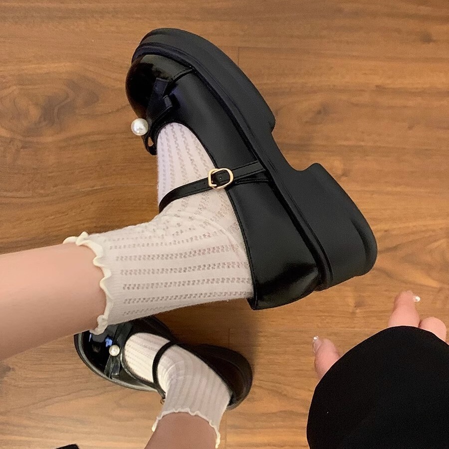 Ddmyoutdoor Ddmyoutdoor French Mary Jane Leather For Women Summer New Thick Heel Platform Dress With Skirt British Style Bowknot Single Shoes Outdoor 